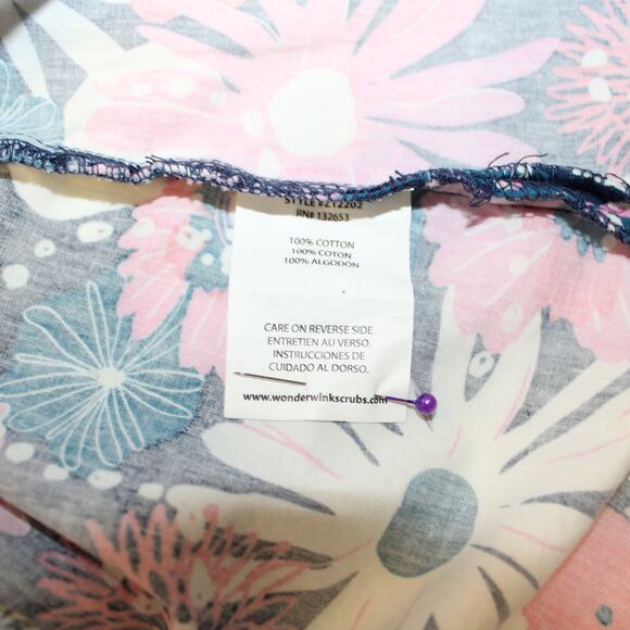 Zoe & Chloe Womens Scrub Top Sz M short sleeve Floral multicolor Cotton - Picture 5 of 7